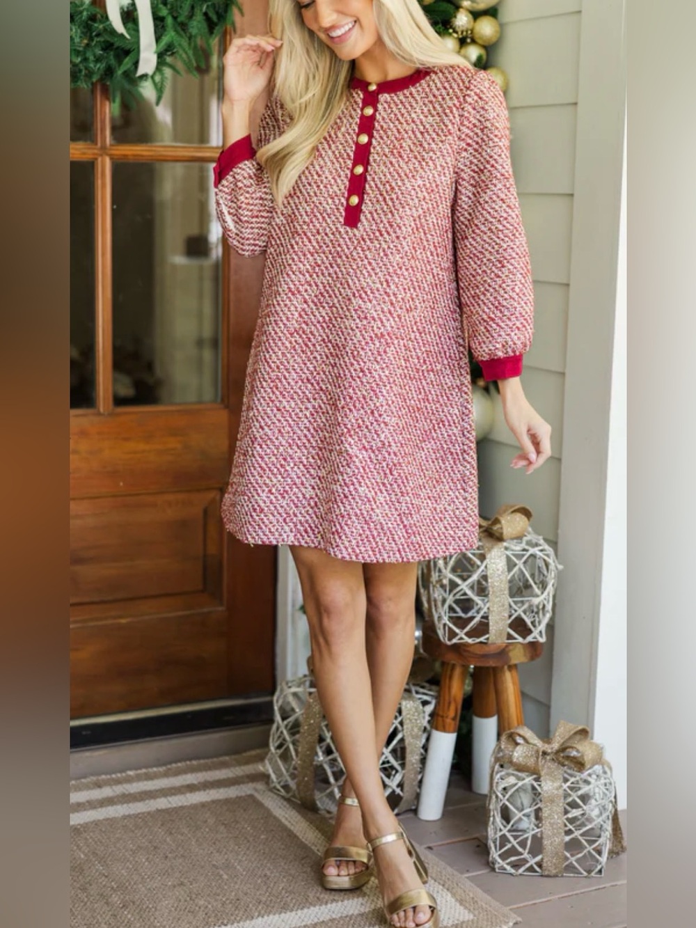 Feeling Like A Queen Burgundy  Tweed Dress